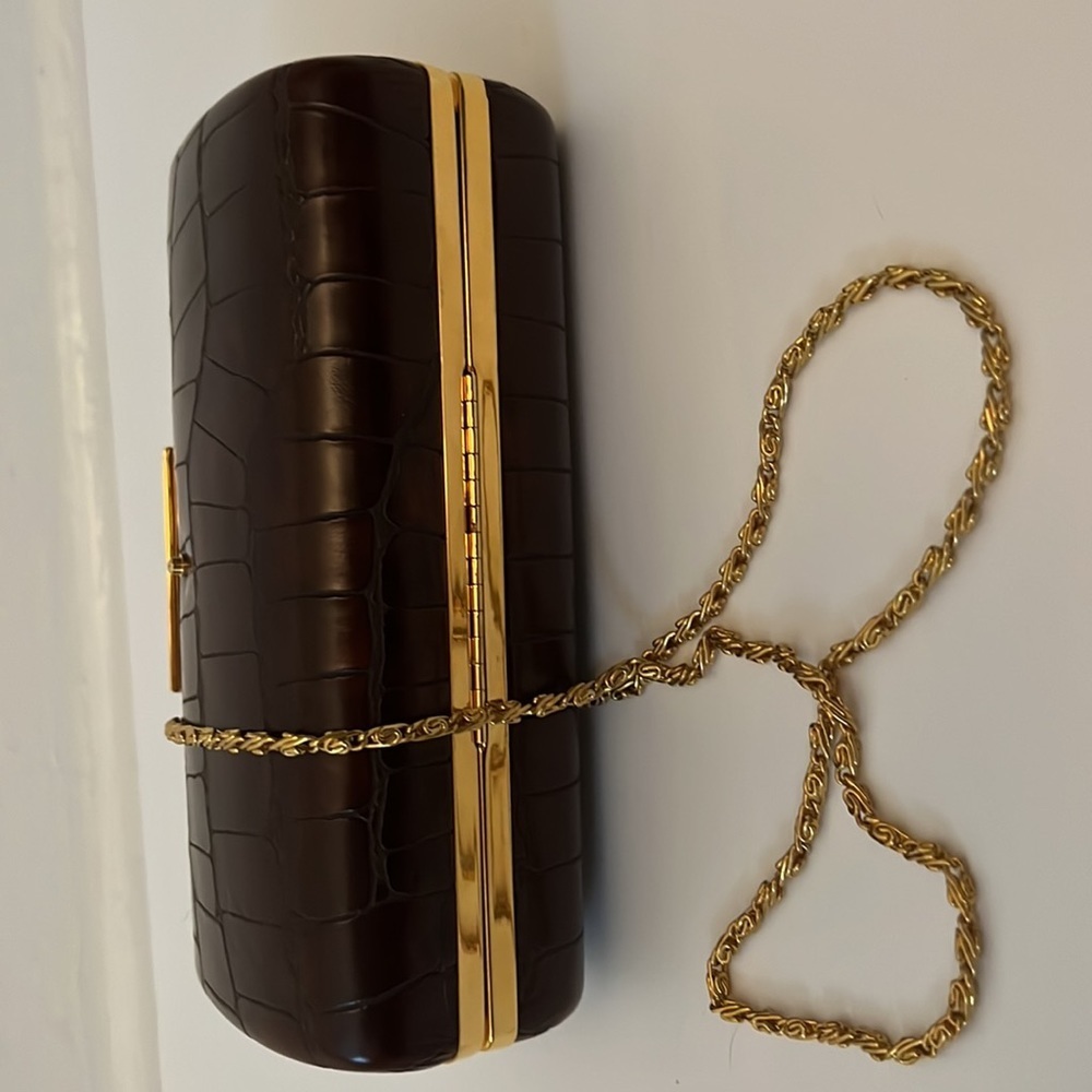 CLEARANCE ✨ Vintage Brown & Gold Clutch with Diamond Detail - Picture 10 of 13